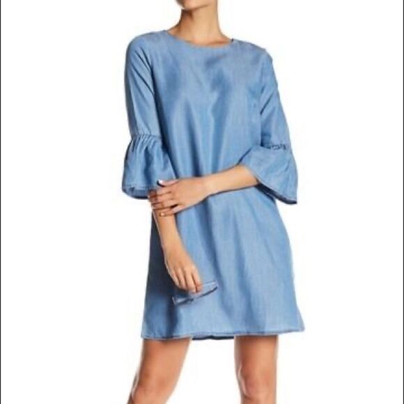 BeachLunchLounge Chambray Bell Sleeve Shirt Dress Small - Picture 1 of 5